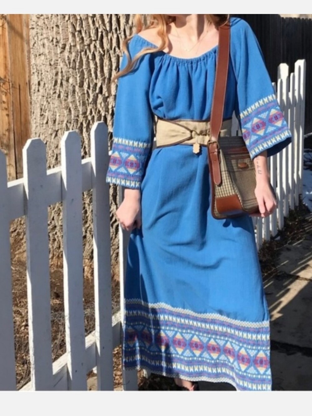 Vintage Southwest Navajo embroidered off shoulder cotton peasant sleeve …